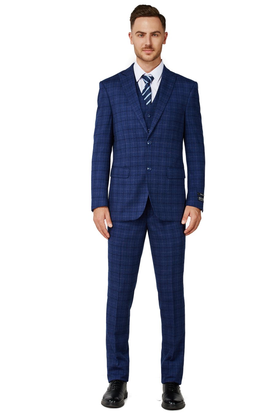 Royal Blue 3 Piece Plaid Suit